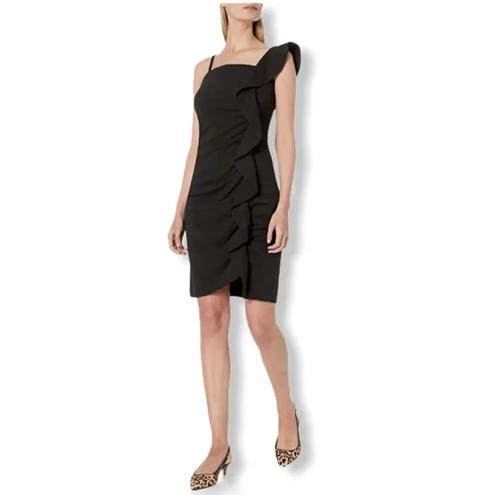 Sam Edelman Black Waterfall Ruffle Mini Dress Size 8 NWT